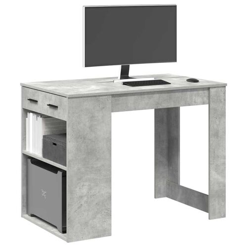 vidaXL Bureau avec tiroir et étagère gris béton bois d'ingénierie
