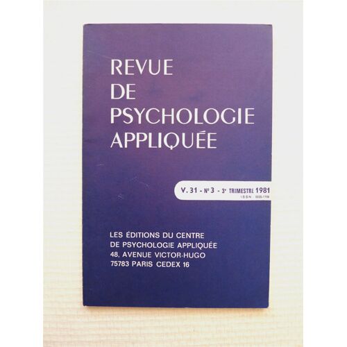 Revue De Psychologie Appliquée N° 313