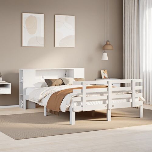 vidaXL Lit bibliothèque sans matelas blanc 140x200 cm bois pin massif