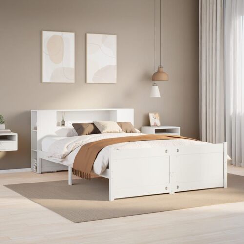 vidaXL Lit bibliothèque sans matelas blanc 140x190 cm bois pin massif