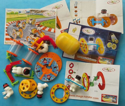 Lot 5 Figurines C69 C70 C71 C72 C73 Avec Bpz Snowman Bonhomme Neige Faisant Course Version Jour Ou Nuit Fluorescent 2004 Kinder Surprise 