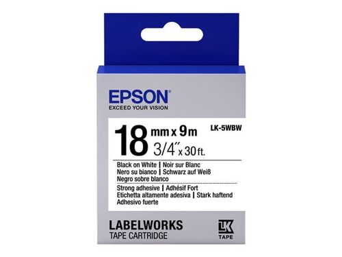 Epson LabelWorks LK-5WBW - Adhésif fort - noir sur blanc - Rouleau (1,8 cm x 9 m) 1 cassette(s) bande d'étiquettes - pour LabelWorks LW-1000, 400, 600, 700, 900, K400, Z5000, Z5010, Z700, Z710, Z900
