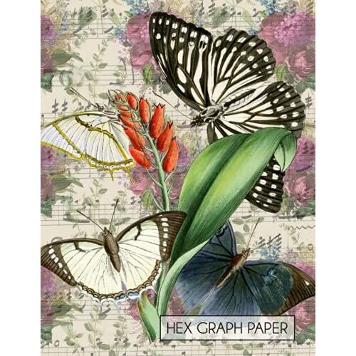 Hex Graph Paper Notebook: Butterfly Sonata / Medium - 1 Inch Hexagons / 8.5" X 11" / 120 Pages / Softcover | One Inch Hexagonal Paper Composition ... Tessellations, Chemistry, Math And Quilting