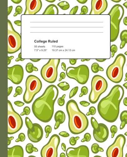 Avocado Composition Notebook: College Ruled Lined Pages With Cute Colorful Avocado (Composition Book, Journal) Great Gift For Fruits And Nature Lovers.