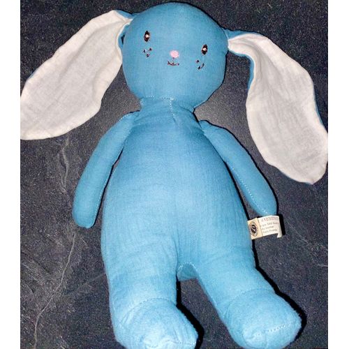 Doudou Peluche Lapîn Vert Blanc Tissu Coton Bouchara
