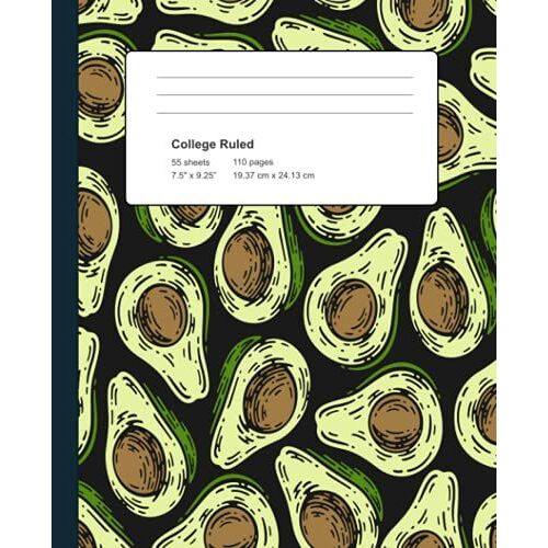 Avocado Composition Notebook: College Ruled Lined Pages With Cute Colorful Avocado (Composition Book, Journal) Great Gift For Fruits And Nature Lovers.