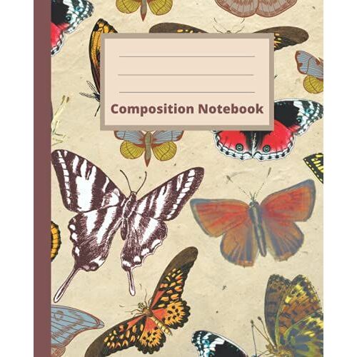 Composition Notebook: Vintage Butterflies Illustration, Vintage Biology, Gift For Students Men Women Girls Kids...Who Love Butterfly(Composition Notebooks) College Ruled, 200 Pages, "7.5 × 9.25"