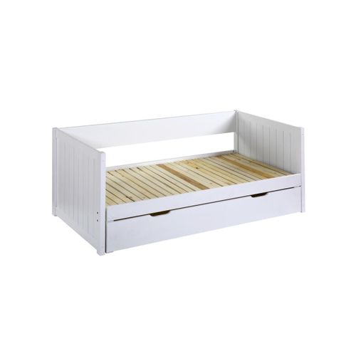 Lit Gigogne Banquette Alfiero Ii Avec Tiroir - 90 X 190 Ou 174 X 190 Cm - Pin Et Mdf - Blanc