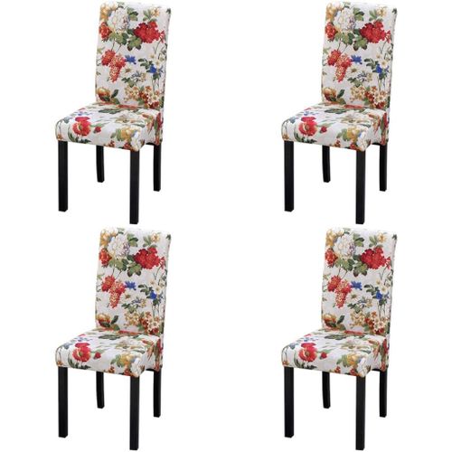 Lot De 4 Chaises De Salle À Manger Cuisine Style Rustique Motif Fleurs En Tissu Multicolore Cds021771
