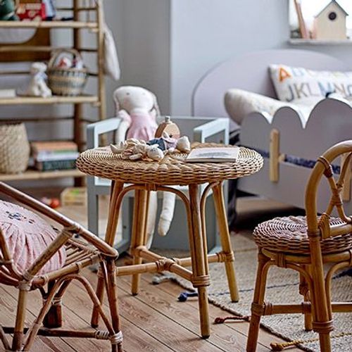 Table D'appoint Ronde 53x47 Cm En Rotin Naturel