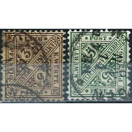 Allemagne, Ancien État De Wurtemberg 1890, Beaux Timbres De Service Yvert 16 3pf Sépia Et 17 5pf. Vert, Oblitérés, Tbe.