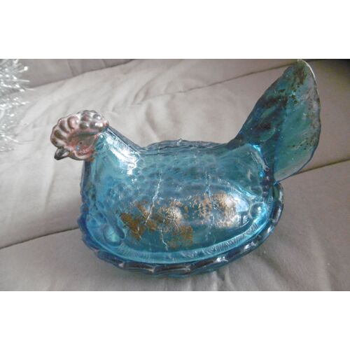 Cocotte En Verre Taillé Bleu - Vintage - 