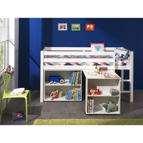 Vipack PINO Lit avec sommier Blanc + Bureau + Bibliothque
