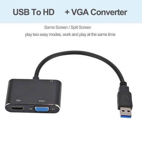 Adaptateur USB 3.0 vers HDMI VGA,convertisseur DVI 1080P HD,pour ordinateur,projecteur,moniteur de télévision,extension d'écran,câble VGA