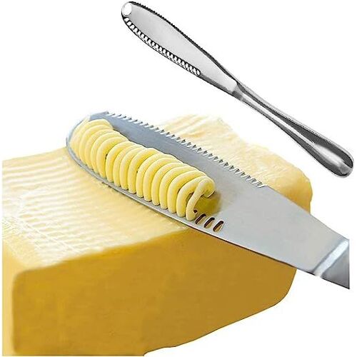 Couteau À Beurre (Argent), Élingue En Acier Inoxydable Trois En Un Avec Rainure De Coupe À Bord Dentelé, Facile À Retirer, Convient Pour Trancheuse À Pain, Beurre, Fromage Et Confiture