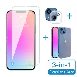 Coque Iphone 13 Pro max Coque Silicone Gel Ultraslim / Transparent + Films Verre Trempé +Protection Camera Pour Iphone 13 Pro max