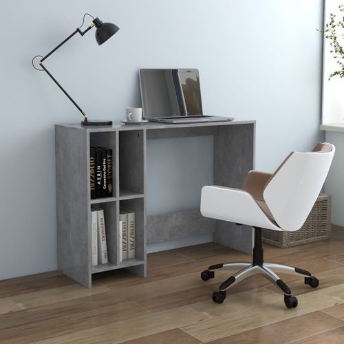Bureau Pour Ordinateur Portable 102,5x35x75 Cm Gris Béton Design Et Élégant 2 Étagères
