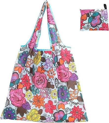 Ensemble 1 pièce de grand sac à main pliable (fleurs bleues)