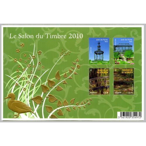 Salon Du Timbre : Jardins De France : Le Jardin Des Plantes (Gloriette Et Serre) Et Giverny (Pont Japonais Et Bassin Aux Nénuphars) Bloc Feuillet 130 Année 2010 N° 4384 4385 4470 4471 Yt Luxe