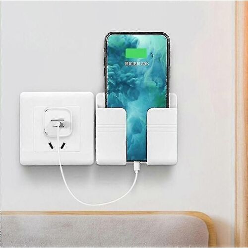 2pcs Wall Mount Phone Plug Holder Mobile Phone Charging Stand Climatiseur Tv Télécommande Boîte de stockage Home Storage Holders Rack, blanc De bon augure