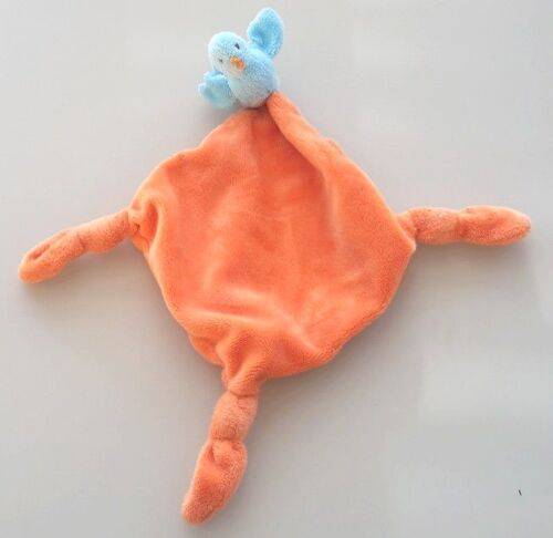 Doudou Plat Oiseau Carreblanc / Carre Blanc Orange Oiseau Bleu 39 Cm  Coloris : Doudou Orange Et Oiseau Bleu Dimensions : Environ 39 Cm De La Tête