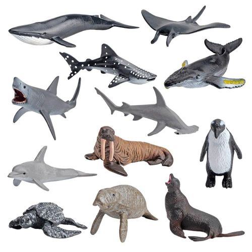 Figurines Animaux De La Vie Marine, Dauphin, Baleine, Requin, Pingouin, Modèle De Lion De Mer, Océan, Aquarium Miniature, Jouets Éducatifs Pour Enfants, 12 Pièces