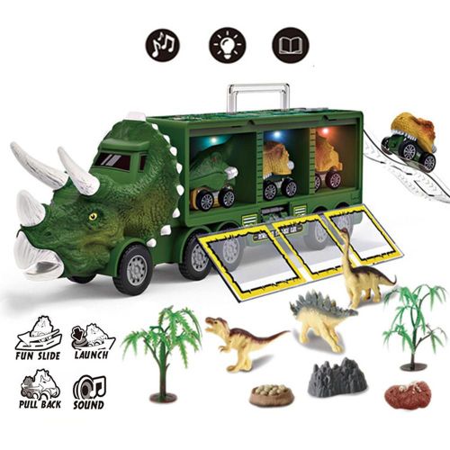 Camion à dinosaures pour enfants, jouets portables et multifonctionnels, modèle de stockage de voiture dominateur avec musique légère
