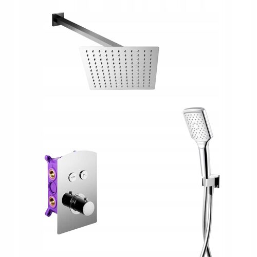 Plaqué Chrome Caché Douche Ensemble Thermostatic Mélangeur Carré Pluviométrie