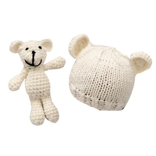 Bonnet Tricoté Pour Nouveau-Né + Ours, Joli Accessoire De Photographie, Bonnet En Fil De Laine, Dessin Animé, Poupée, Offre Spéciale, 60%