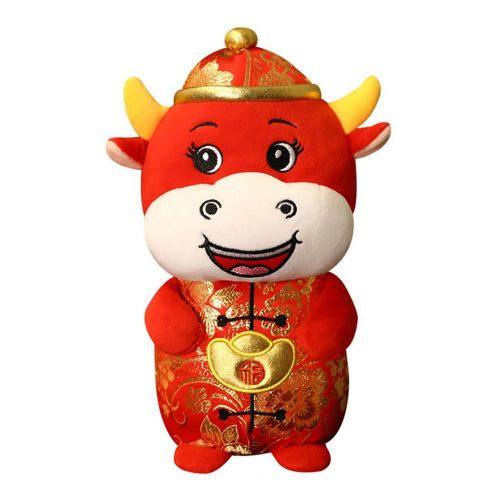 Robe Du Nouvel An Chinois, Mascotte Mignonne, Vache Rouge En Peluche, Costume Tang, Jouet Doux, 2021