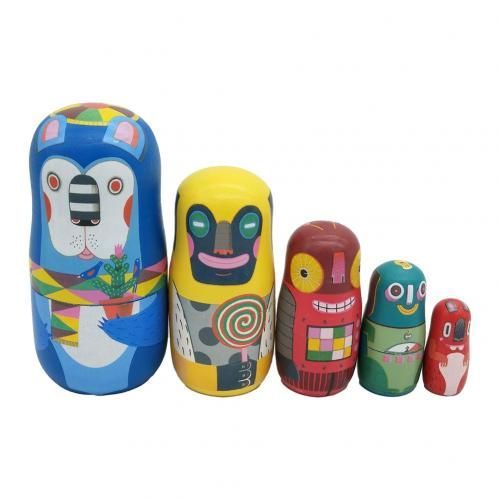 Poupée Clown De Dessin Animé En Bois Russe Matrioshka, Puzzle, Jouet, Cadeau, Décor, 5 Pièces