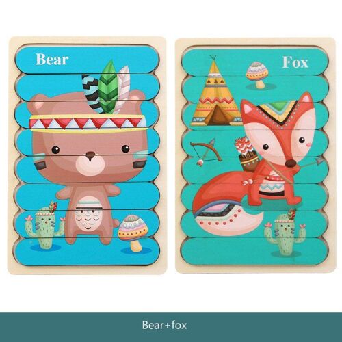 Puzzle 3d En Bois Pour Bébés, Jouets Éducatifs, À Rayures Double Face, Pour L'apprentissage Précoce, Méthode Montessori