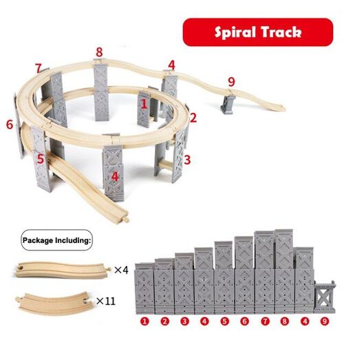 Rails En Plastique À Spirale Pour Enfant, 26 Pièces, Accessoires De Voie Ferrée En Bois Avec Pont, Compatibles Avec Les Jouets Thomas Biro