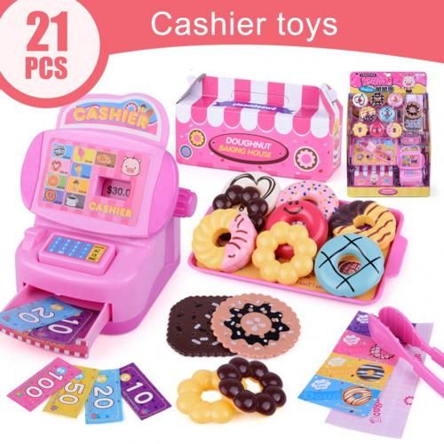 Kit De Caisse Enregistreuse En Forme De Beignet Pour Enfants, Jeu De Rôle, Jouet Éducatif, Cadeau, 21 Pièces/Ensemble
