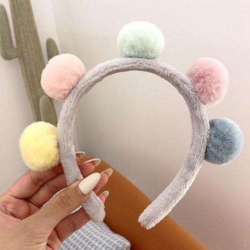 Bandeau en peluche pour femmes, couleur bonbon, hiver, automne, lavage du visage, pompon, cerceau de cheveux