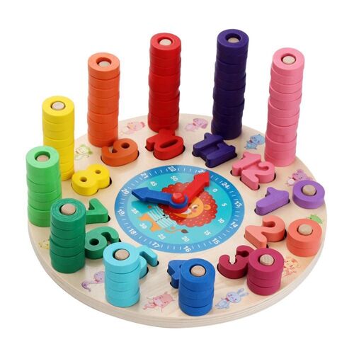 Puzzle à empiler, horloge colorée, blocs de bagues numériques, jouet pour enfants