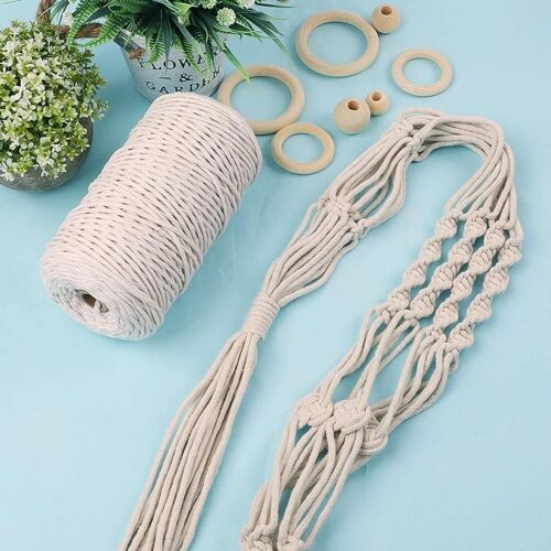 Kit De Bricolage En Macramé, Anneau En Bois, Fil De Coton, Perle, Accessoires Suspendus Pour Plantes À La Maison