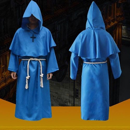 Hommes Moine Habit Robe Déguisement Déguisement Frère Tuck Halloween Religieux Adultes-Bleu-Adulte-S-Mâle
