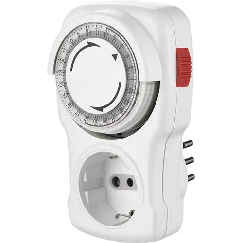 Electraline 58113 Programmateur minuterie mécanique journalier, petite fiche italienne 10 A, prise Schuko + 10 A, blanc