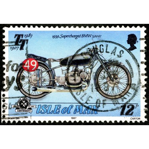 Timbre Oblitéré Isle Of Man, 1907 Tt 1987, 1939 Supercharged Bmw 500 Cc, 12p