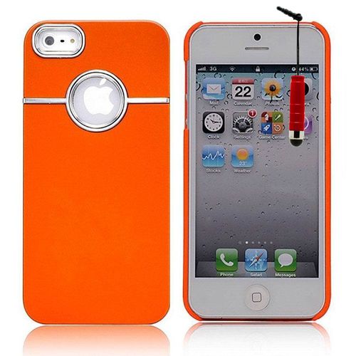 Apple Iphone 5/ 5s Etui Housse Coque Rigide Silver-Line Chromé + Stylet - Orange