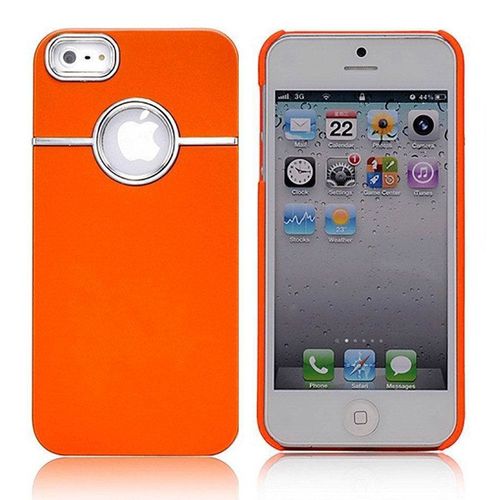 Apple Iphone 5/ 5s Etui Housse Coque Rigide Silver-Line Chromé - Orange