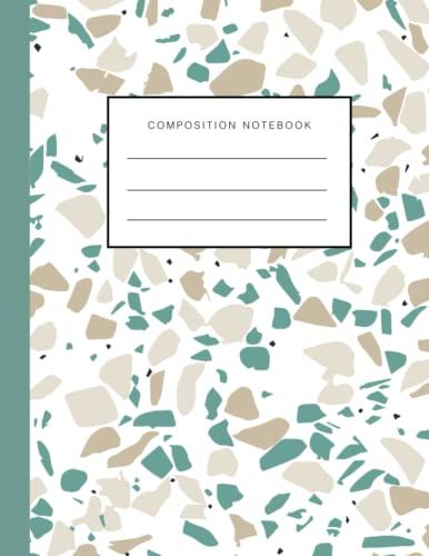 Teal And Beige Terrazzo Wide Ruled Composition Notebook 220 Pages, Large Format 8.5 X 11 Inch. Students Teens Kids For School Writing Notes
