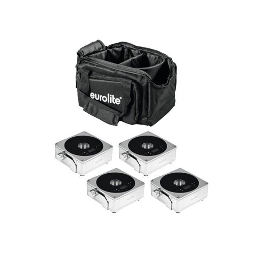 EUROLITE Set 4x AKKU IP Flat Light 1 chrome + Soft-Bag