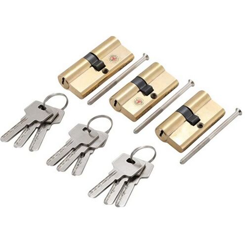 3 BARILLETS CYLINDRES DE SERRURE EN LAITON AVEC 9 CLES