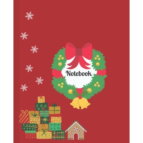 Composition Notebook: Christmas Tree And Gift Red Notebook 7.5x9.25" 120 Pages College-Ruled
