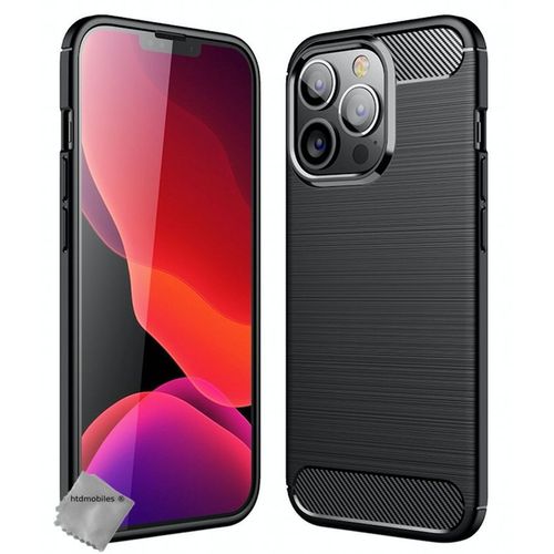 Housse Etui Coque Silicone Gel Carbone Pour Apple Iphone 13 Pro Max + Verre Trempe - Noir