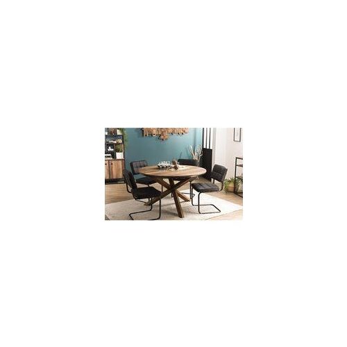 Table À Manger Sixtine Ronde 130x130cm Pieds Croisés Bois Teck Recyclé Acacia Mahogany