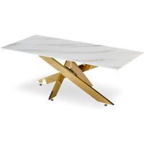 Table basse en Verre effet Marbre blanc et pieds Or Naelle