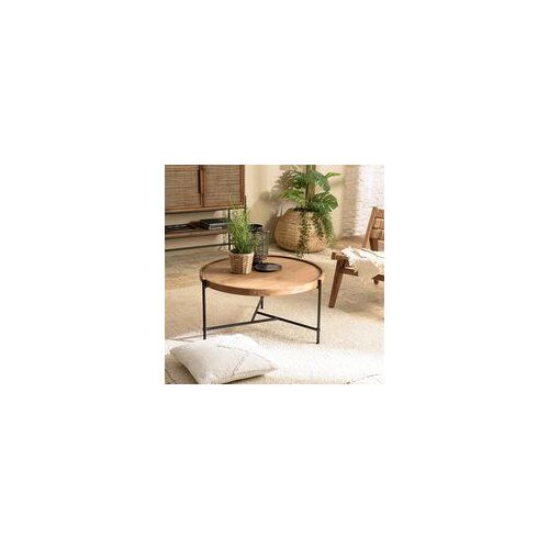 Table Basse Ronde 78x78cm Plateau En Bois De Teck Recyclé